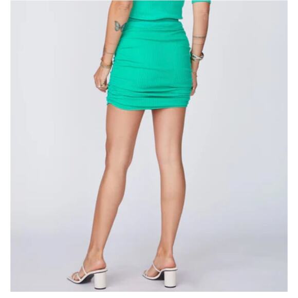 Monrow Ribbed Varigated Green Cotton Stretch Bodycon Mini Skirt NEW Medium - Picture 3 of 9
